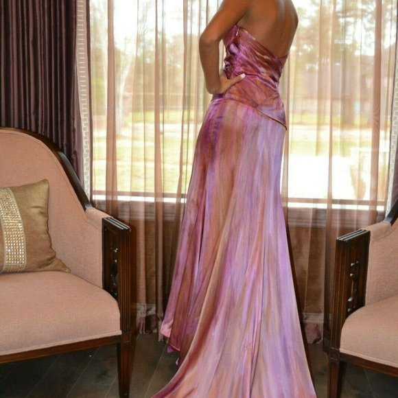 Alvina Valenta tie dyed wedding dress prom gown ivory pink purple gold XS 0 2 4 - Picture 5 of 10